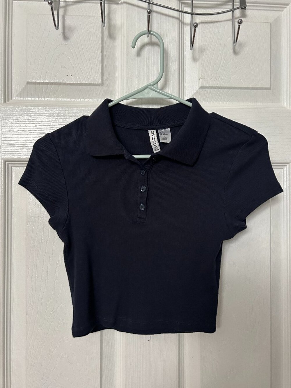 H&M Divided Dark Blue Cropped Polo Shirt Women's Small Collar